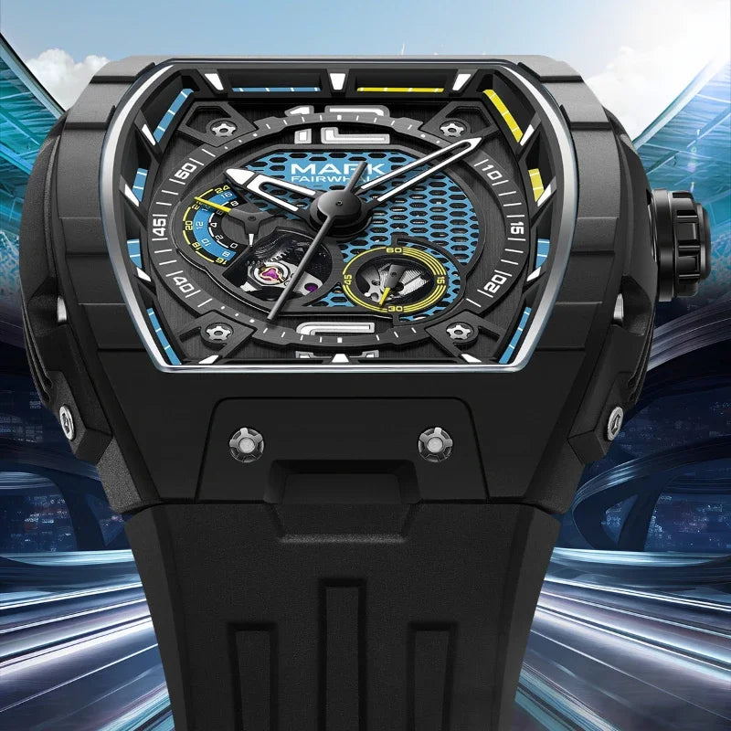 Mark Fairwhale 6002 Automatic Movement Tonneau Dial Luminous Waterproof Fashion Mechanical Watches for Men Relogios Masculino