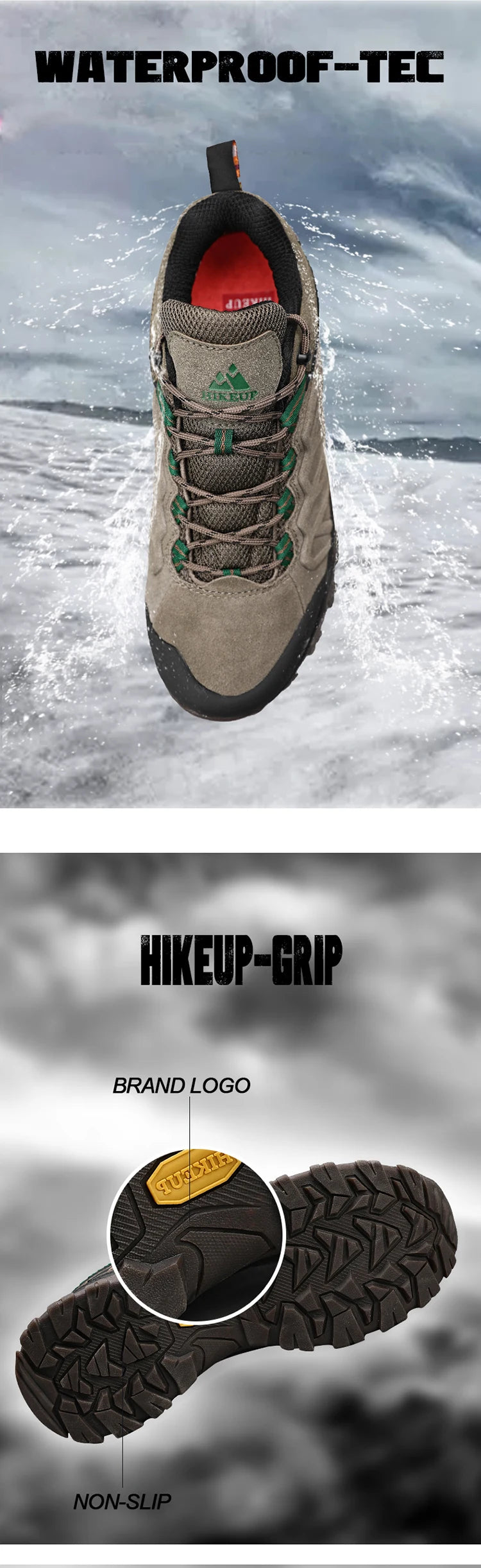 HIKEUP High-Quality Leather Hiking Shoes, Durable Outdoor Sport Men Trekking Leather Shoes, Lace-Up Climbing Hunting Sneakers
