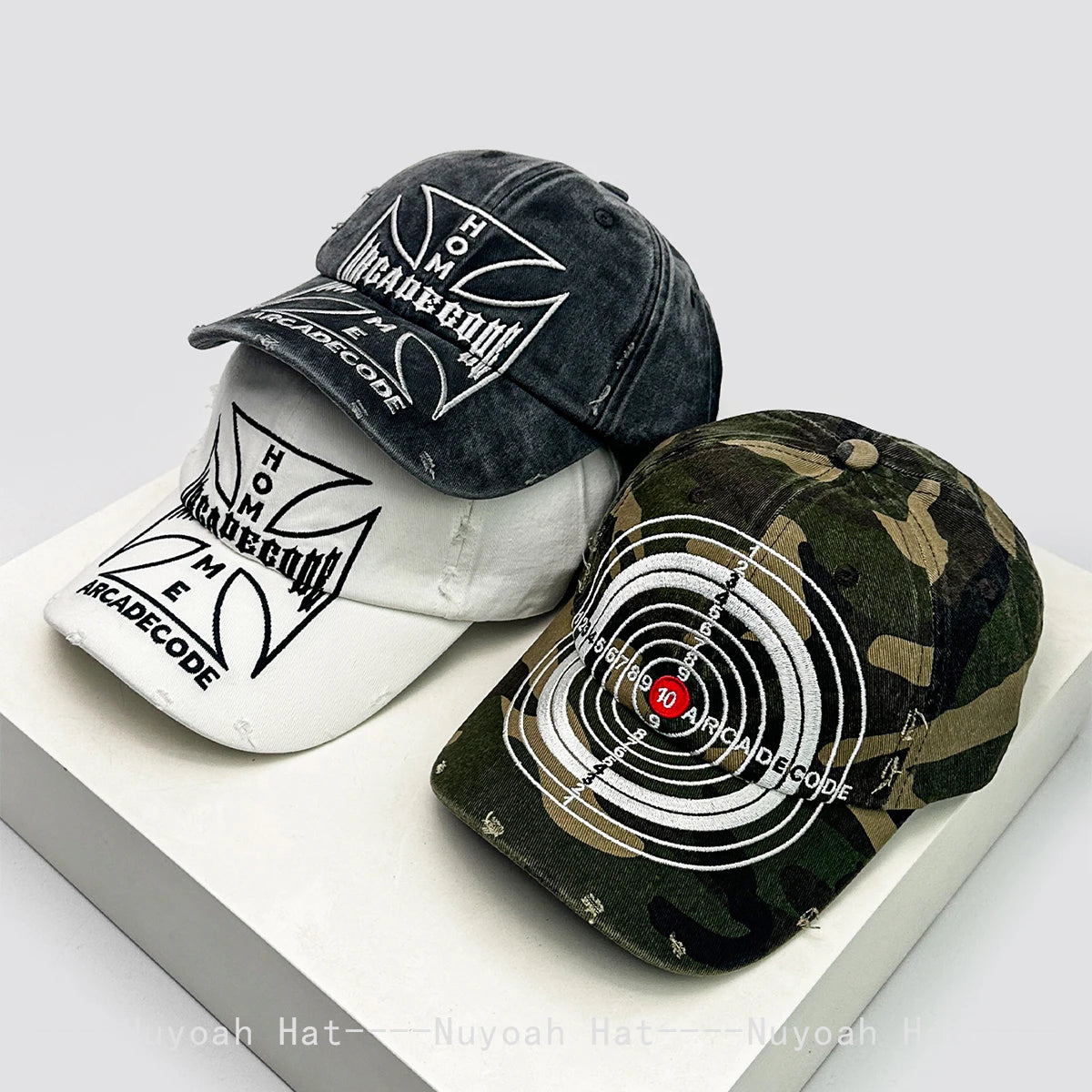 Unisex Broken Style Bull's-eye Cross Embroidery Baseball Hats Sunshade Personal Versatile Peaked Caps Street Fashion Hip Hop