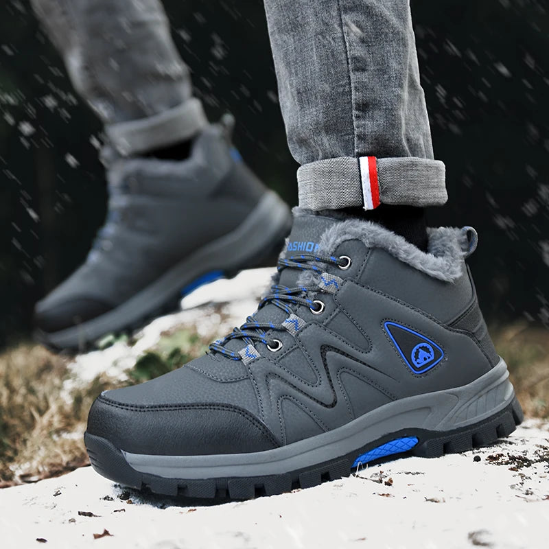 Bottes de neige pour hommes, bottines d'hiver chaudes et confortables pour l'extérieur, coupe haute, coupe-vent, antidérapantes, amortissantes, chaussures de randonnée en coton.