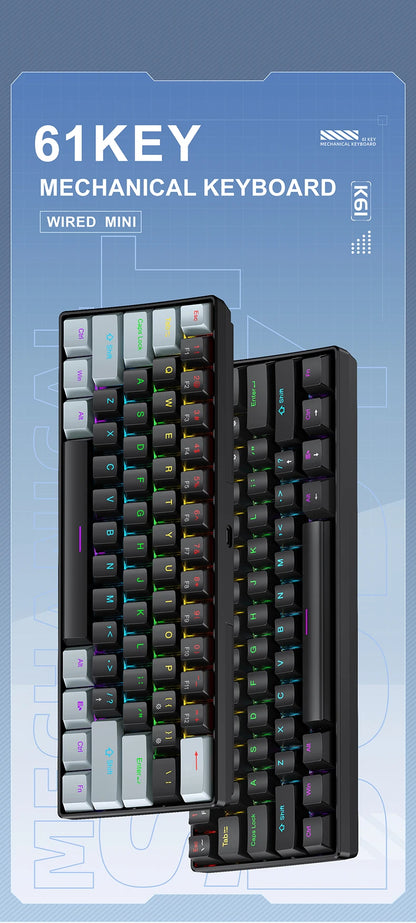 Teclado mecánico mini APAYADO K61, con cable, 61 teclas, Phantom RGB, negro/blanco, interruptor mecánico rojo/azul para gaming, portátil 60%