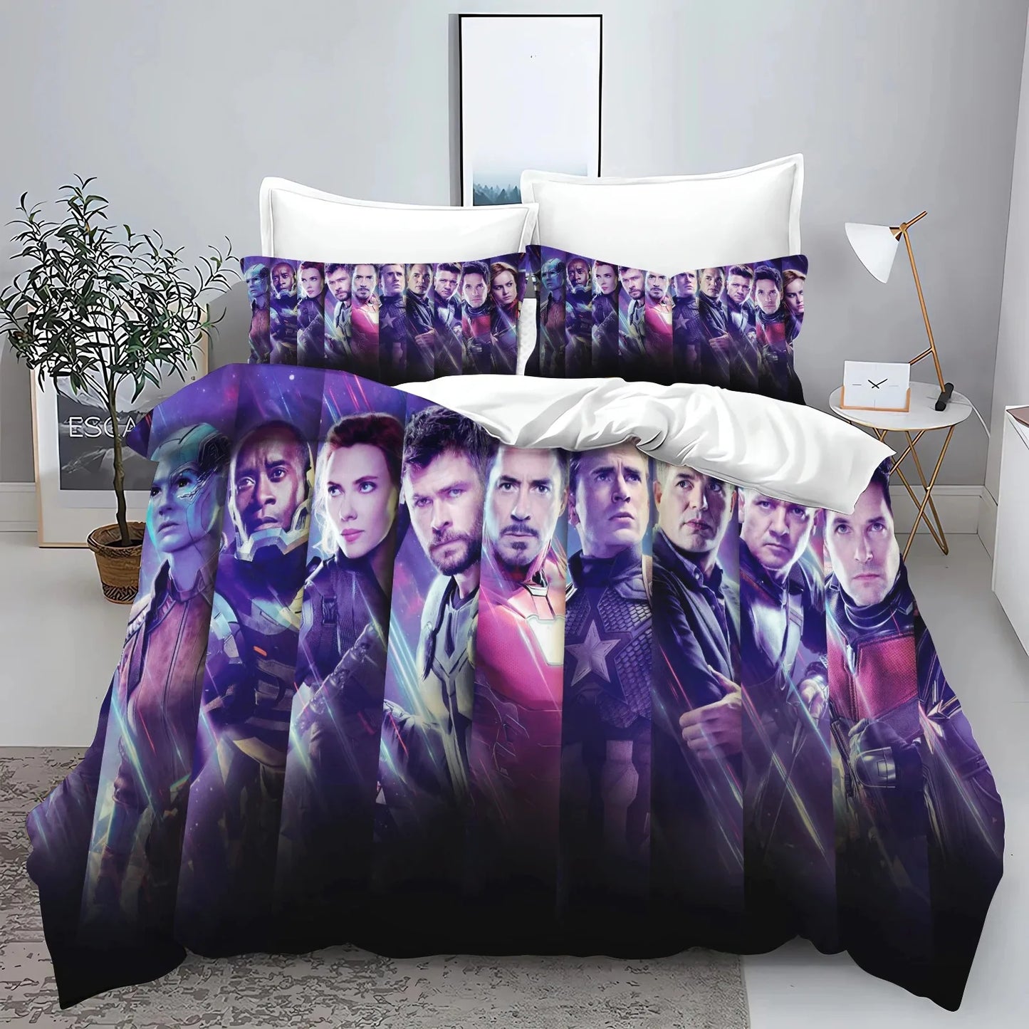 „The Avengers“ herojų antklodės užvalkalo ir pagalvės užvalkalo patalynės komplektas suaugusiesiems, berniukams ir mergaitėms, vaikų miegamojo dekoracija, viengulio, dvigulio ir didelio dydžio