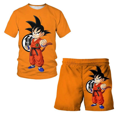 Japanisches Cartoon-Dragon-Ball-Z-T-Shirt, Kinder-Oberteil, T-Shirt- und Shorts-Zweiteiler für den Sommer, Jungen-T-Shirt + Shorts, Strandshorts