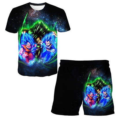 Japanisches Cartoon-Dragon-Ball-Z-T-Shirt, Kinder-Oberteil, T-Shirt- und Shorts-Zweiteiler für den Sommer, Jungen-T-Shirt + Shorts, Strandshorts