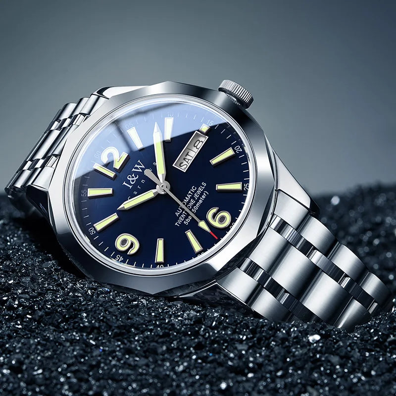 Prabangus mechaninis vyriškas laikrodis „Reloj CARNIVAL“ iš volframo, su automatiniu mechanizmu „MIYOTA 8205“, atsparus vandeniui.