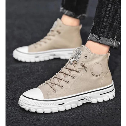 Men's Canvas Shoes High Top Casual Breathable Sports Shoes Gray Skateboarding Vulcanized Shoes Comfortable Sneakers 2025 New