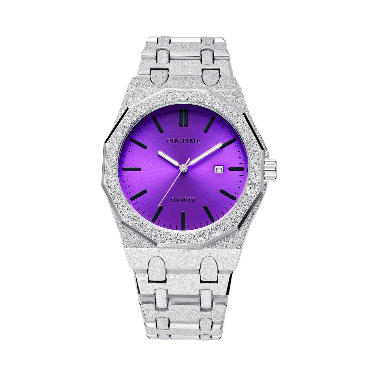 PINTIME 3185 Unisex Quartz Watch  Purple Dial, Glitter Textured Case, Date Display & 3 Bar Water Resistant