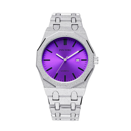 PINTIME 3185 Unisex Quartz Watch  Purple Dial, Glitter Textured Case, Date Display & 3 Bar Water Resistant