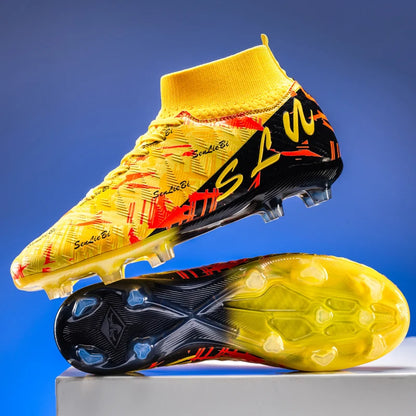 Chaussures de football professionnelles pour hommes/femmes, crampons antidérapants FG, bottes de football respirantes, chaussures d'entraînement à tige haute