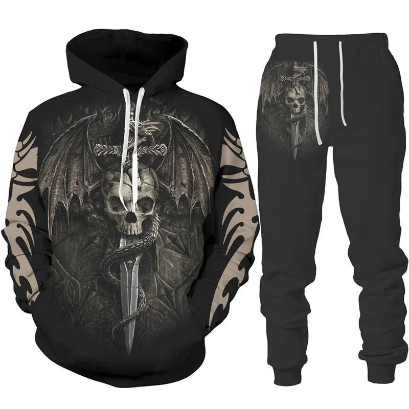 Retro Dragon Tattoo 3D Print Men Women Tracksuit Sets Casual Hoodie + Pants 2pcs Sets Oversized Sweatshirt Fashion Men Clothing