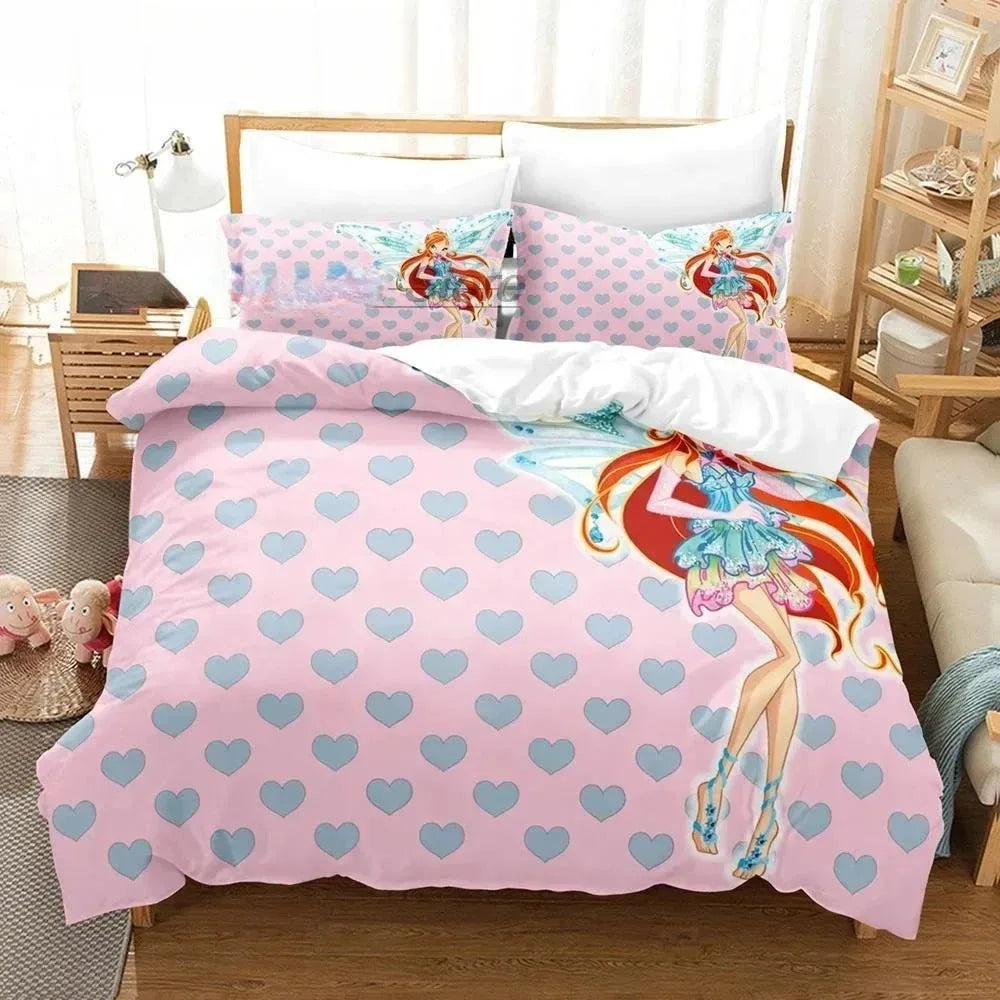 Anime W-Winx Clubs Duvet Cover Pillowcase Bedding Set Adult Boys Girls Bedroom Decoration Children Gift Single Double Large Size
