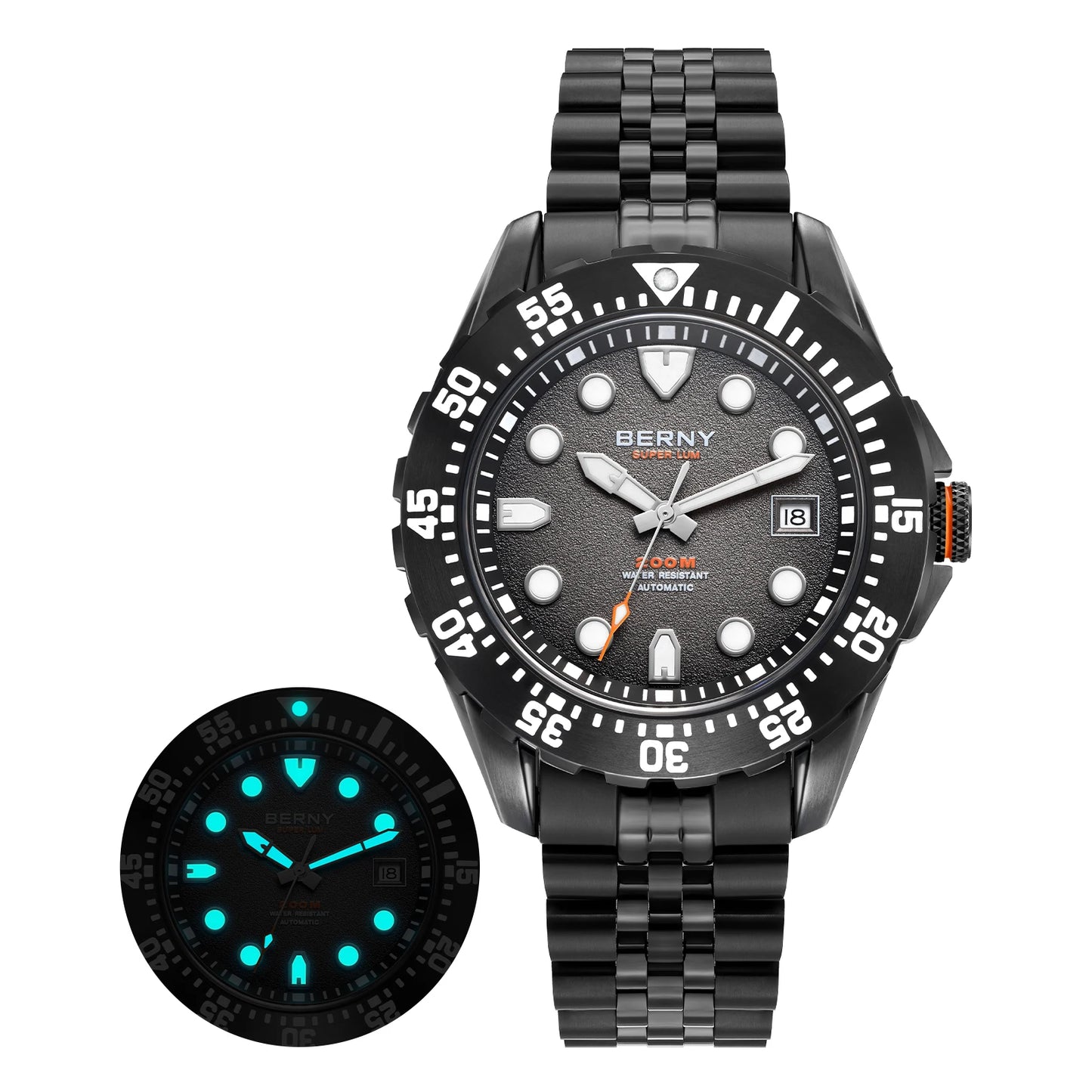 BERNY Automatic Diver Watch for Men Frosted Dial MIYOTA 8215 316L Supper Luminous Sapphire AR Fluororubber Men's Diving Watches