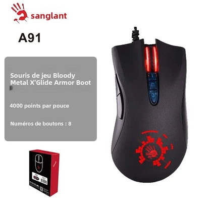 A4TECH Bloody A91 Gaming Mouse,4000 DPI,Drag Click,1000HZ,6666FPS,8 Buttons,Metal X' Glide Armor Boot,Over 20 million clicks