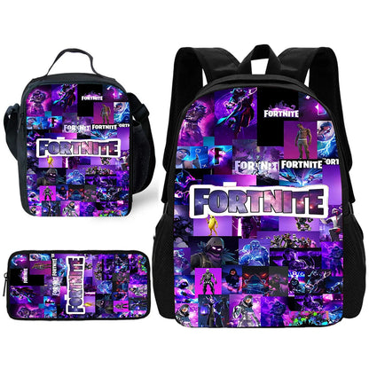 Child School Backpack with Lunch Bags ,Pencil Bags ,Hot Game Design-F-FortniteS School Bags for Boys Girls Best Gift