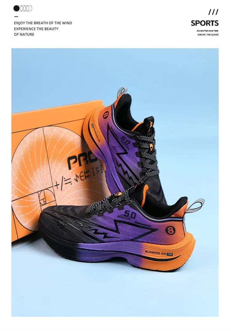 New Men's Carbon Plate Running Shoes Soft Cushion Shock Absorbing Sports Shoes Unisex Lightweight Anti-Slip Training Sneakers