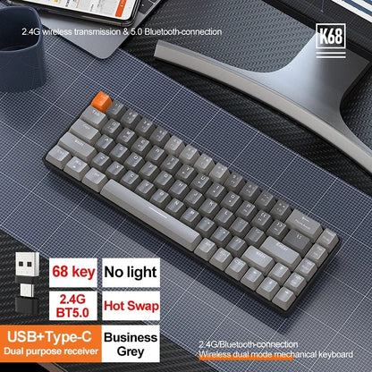 K68 2.4G/BT5.0 Wireless Gaming Mechanical Keyboard 68 Keys Hotswap Mini Gaming Mechanical Keyboard PBT Keycaps 65% Keyboards
