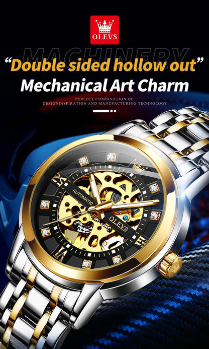 OLEVS 9901 Mens WatchLuxury Hollowing Mechanical Wristwatch Waterproof Luminous Stainless Steel Fashion Automatic Watch For Man
