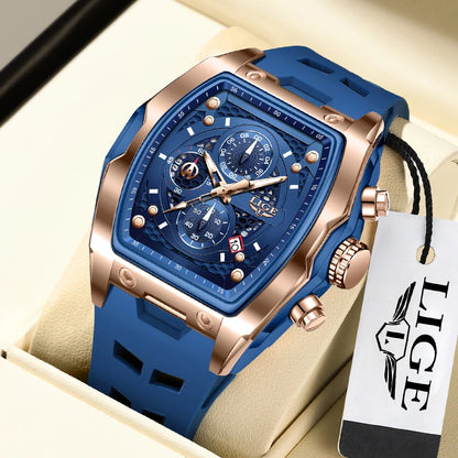 LIGE Outdoor Casual Quartz Man Watch Fashion Silicone Strap Waterproof Simple Sport Hollow Date Luminous Men's Watches Male Gift