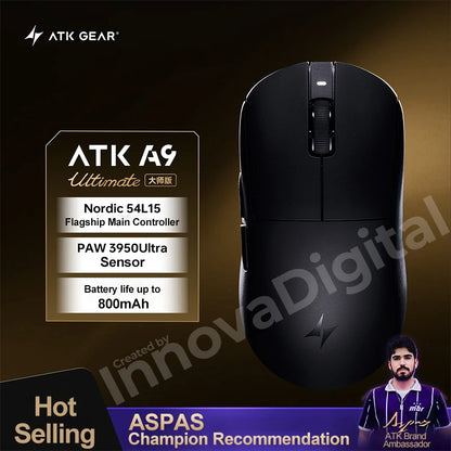 Mouse da gaming wireless ATK Dragonfly A9 Ultimate A9 Air PAW3950 ultraleggero ergonomico per e-sport FPS Gamer CSGO A9 Ultra