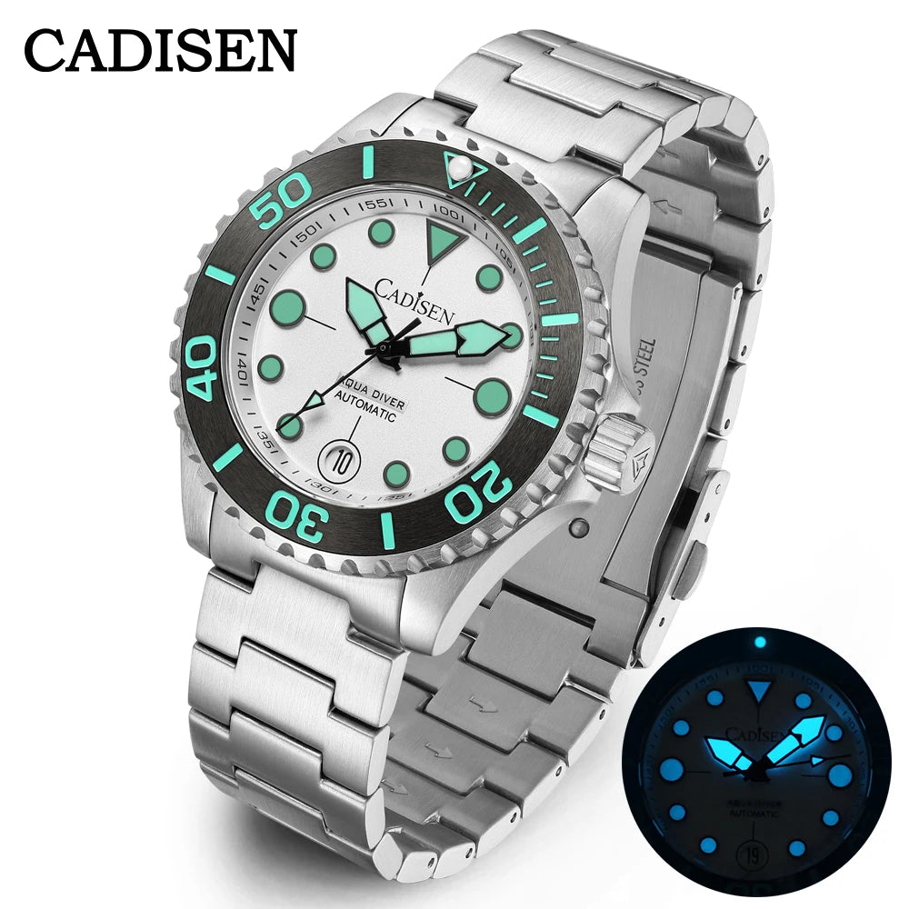 NEW 2026 CADISEN AQUA DIVER Brand Luxury Men Watches Automatic Watch Japan 8215 100M Waterproof Luminous Mechanical Wristwatch