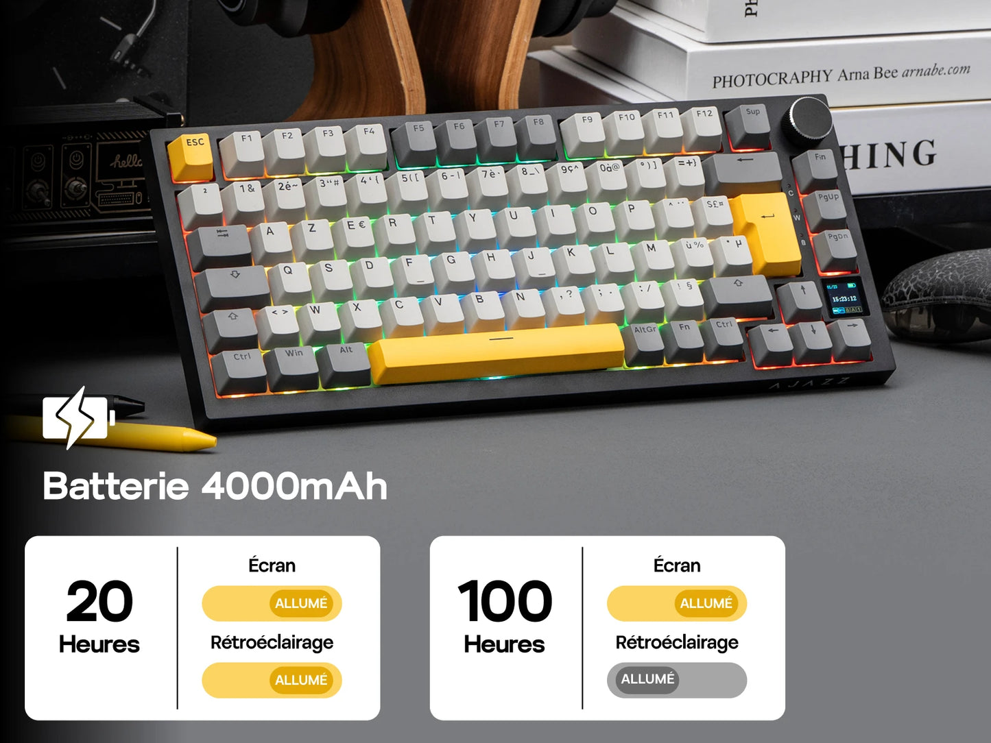 ISO-FR-Layout EPOMAKER X AJAZZ AK820 PRO 75% AZERTY Französisch Hot-Swap kabelgebundene/BT/2.4GHz kabellose mechanische Tastatur für Win/Mac/PC