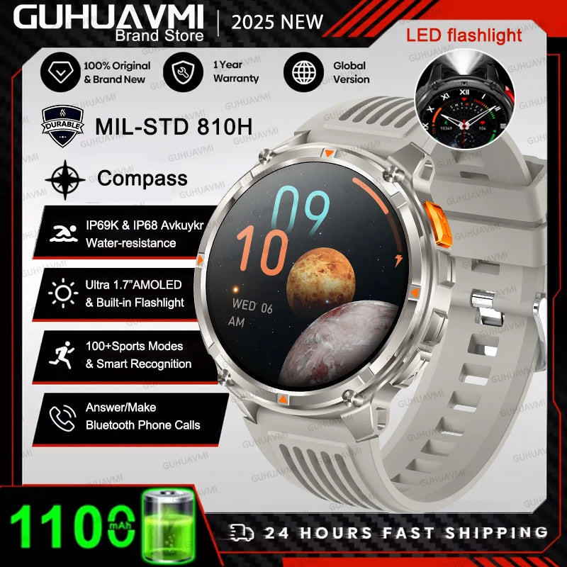 2026 T-Rex 3 Style Smartwatch for Men  1100mAh Battery, GPS, 10ATM Waterproof, Bluetooth Calling & Sports Tracker