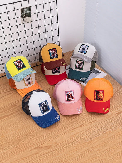 Unisex Mesh Cap Lion Pattern Patch Design Suede Hat Women And Men Summer Animal Baseball Cap Fashion Trucker Hat