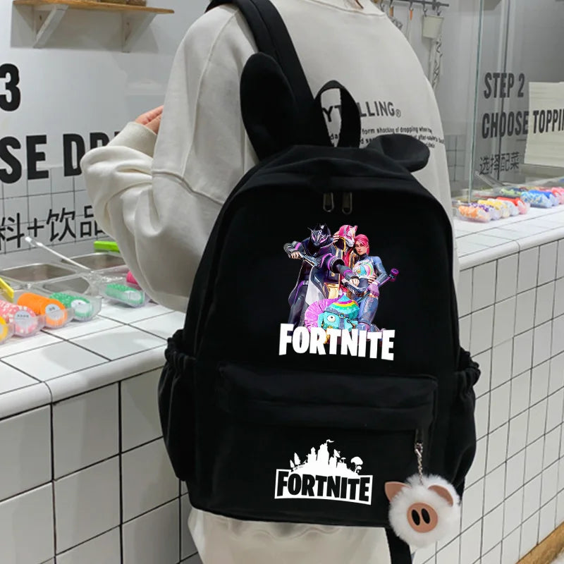 Neuer Fortnite-Cartoon-Rucksack für Jungen und Mädchen, lässige Schultasche mit großem Fassungsvermögen, Studententasche mit Hasenohren, Reiserucksack, Schreibwaren-Geschenk