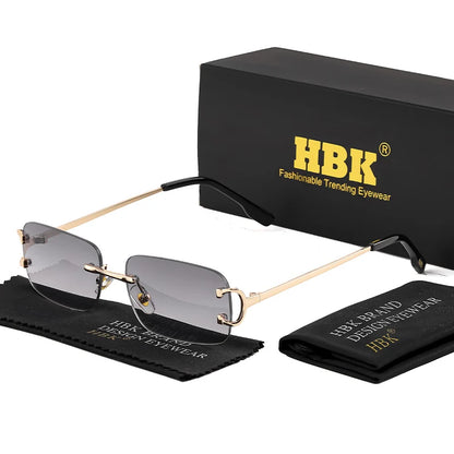 HBK Retro Rimless Sunglasses For Women Men Small Square Gold Frame Brand Design Tea Shades Rectangle UV400 Zonnebril Eyewear