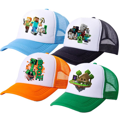 Minecraftes Pixels Kawaii Baseball Cap Boy Cartoon Anime Print Peaked Caps Hip Hop Parent-child Outdoor Mesh Hats Summer Sun Hat