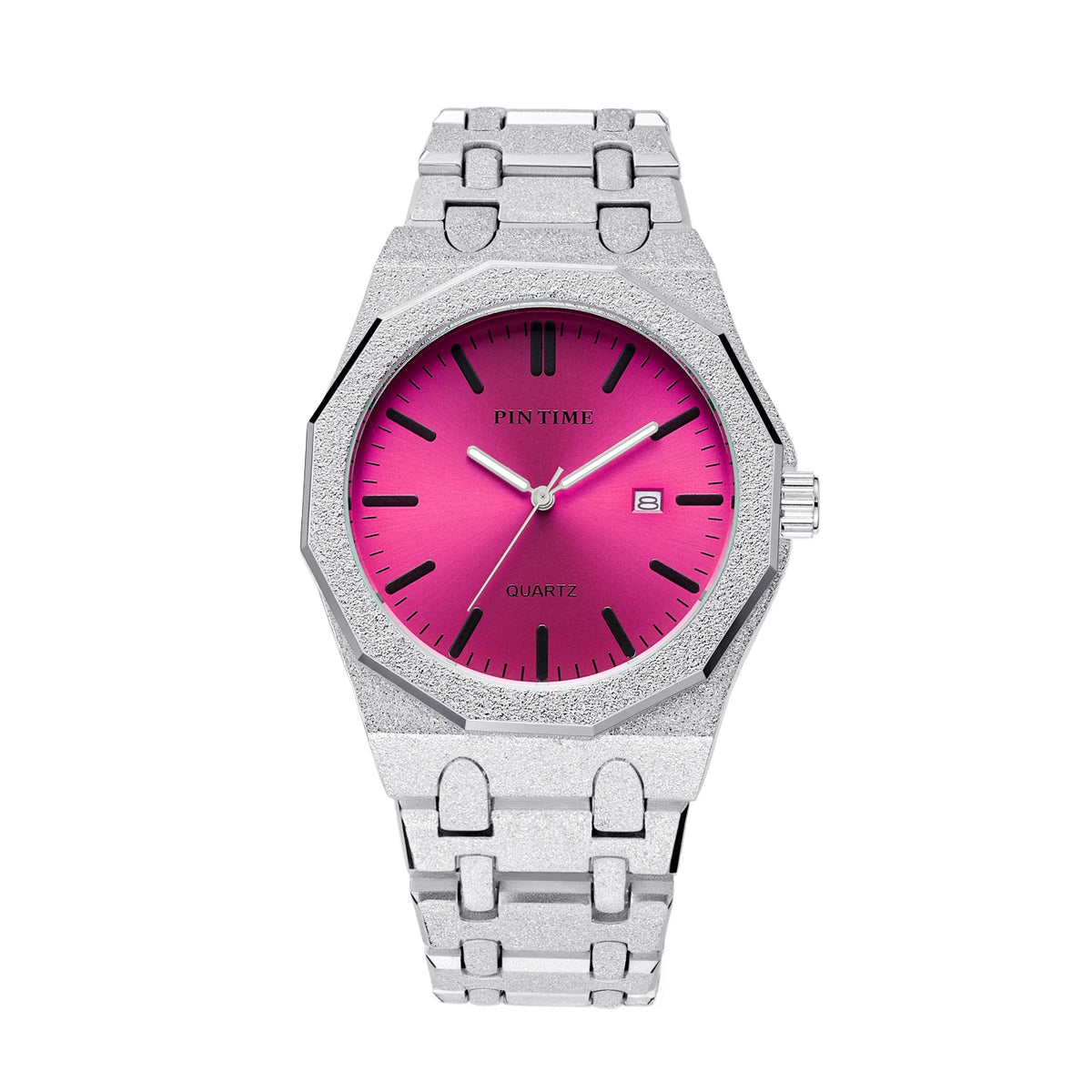 PINTIME 3185 Unisex Quartz Watch  Purple Dial, Glitter Textured Case, Date Display & 3 Bar Water Resistant