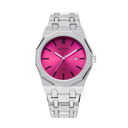 PINTIME 3185 Unisex Quartz Watch  Purple Dial, Glitter Textured Case, Date Display & 3 Bar Water Resistant