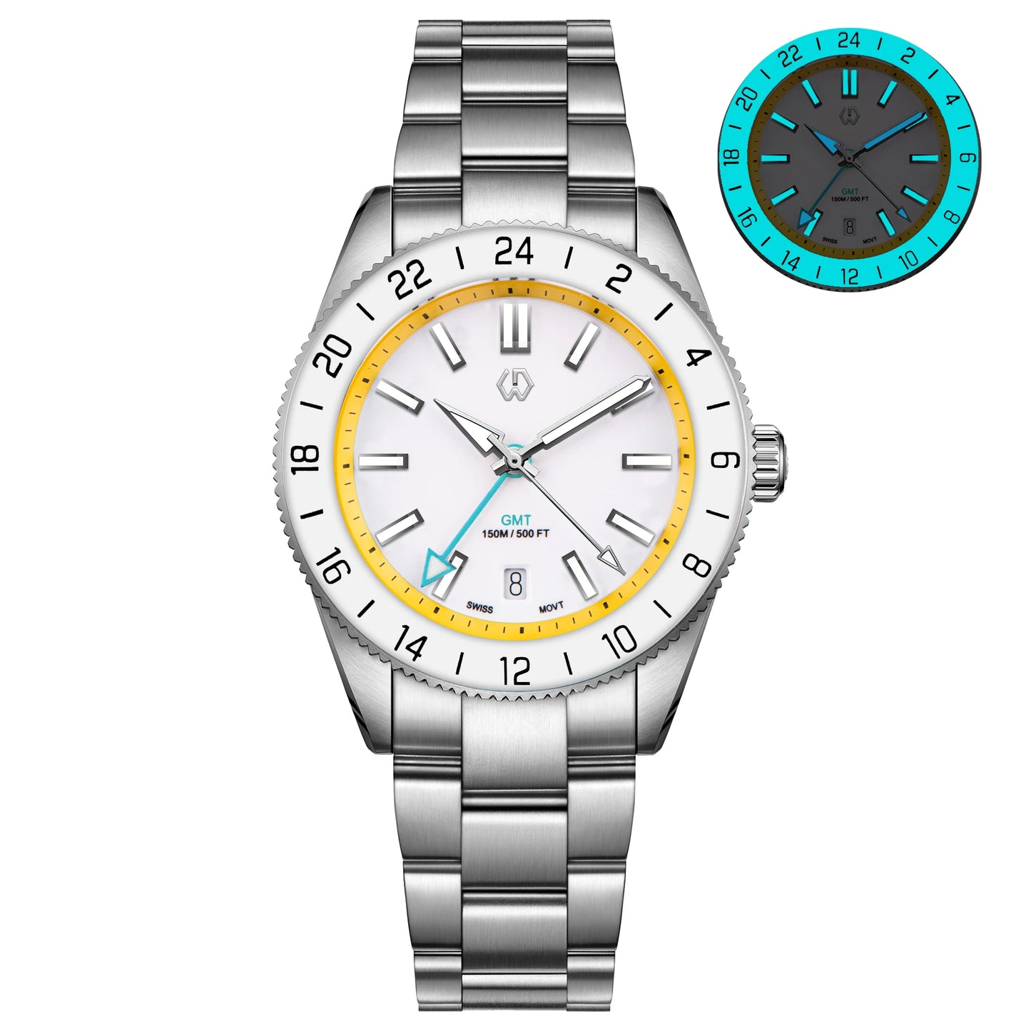 WSD9025 New Men's Automatic Watch Quartz Swiss Movement BGW9 Luminous Bezel 4-Pin GMT 150 Meters Waterproof Diving