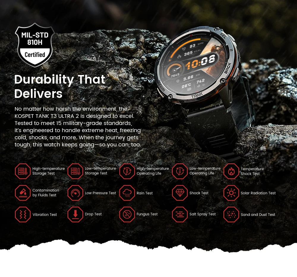 KOSPET TANK T3 Ultra 2 GPS Smart Watch for Men Bluetooth Call 5ATM IP69K Waterproof Men's Watch Stainless Steel Health Monitor