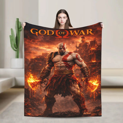 God of War Games Kratos Cartoon Flannel Blanket  Super Soft Throw Blanket for Couch Bed Travel Street Trend Bedspread Sofa Bed