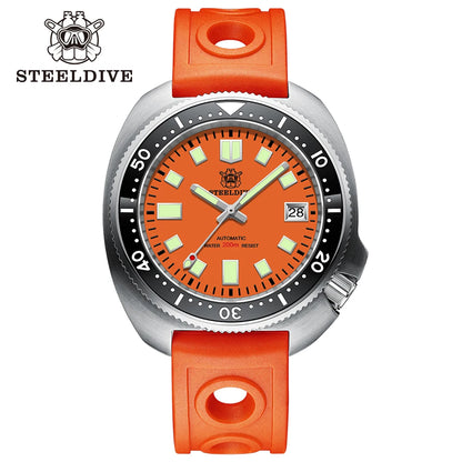 STEELDIVE New Arrival 44mm SD1974 Orange Dial Ceramic Bezel Super Luminous 200m NH35 Automatic Dive Watch with Milled Clasp