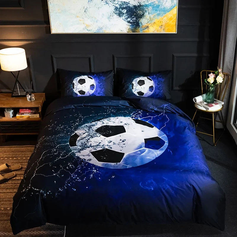 Capa de Edredão King Size com Estampado de Bolas — Conjunto de Roupa de Cama Desportivo de Futebol e Basquetebol, Duplo e Individual, Têxtil para Casa