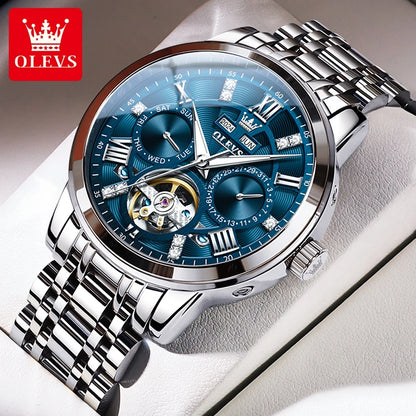 OLEVS 6701 Men's Watch Luxury Waterproof Auto Date Mechanical Watch For Men Hollow Skeleton Diamond Wristwatch Luminous Clock