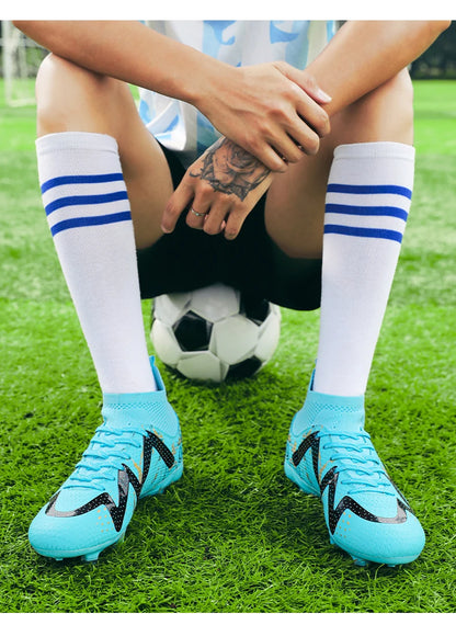 Chaussures de Football professionnelles FG/TF pour adultes, bottes de Football à longues pointes antidérapantes, crampons à cheville haute pour jeunes enfants, baskets de Football en herbe ﻿