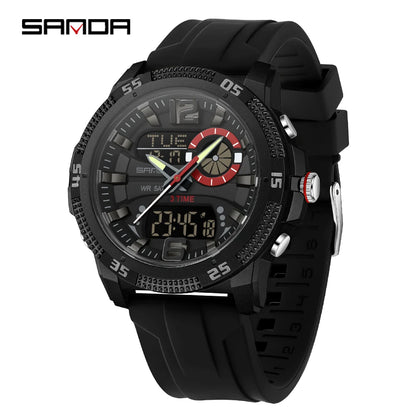 SANDA Fashion Luxury Men's Watches Dual Digital Display Sport Analog Quartz Man Wristwatch Casual Waterproof Silica Chronograph