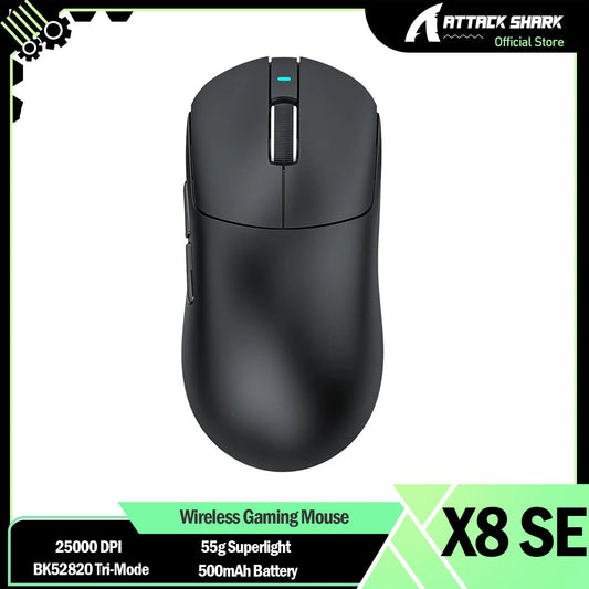 Ratón gaming inalámbrico ultraligero ATTACK SHARK X8 SE de 55g, ratón trimodo BK52820, 25000DPI, batería de 500mAh, 5 botones programables