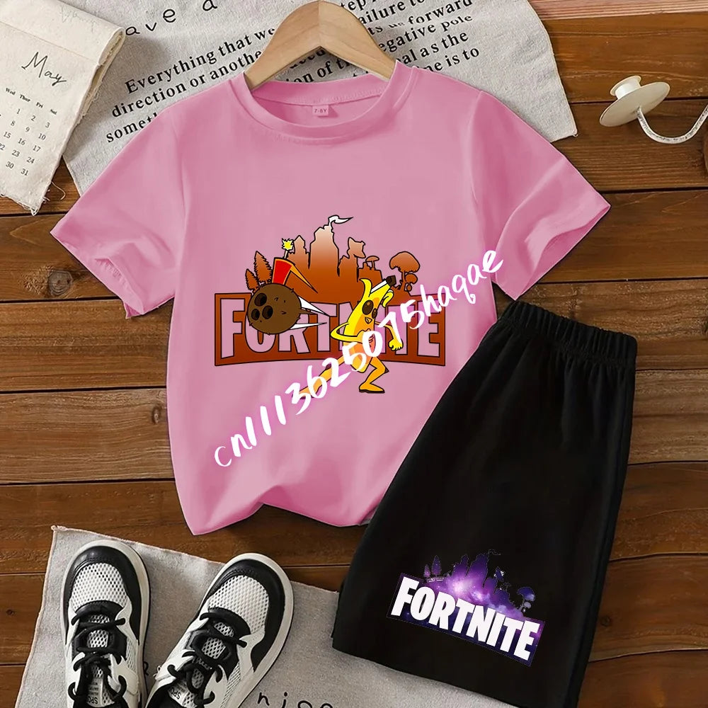 Fortnites Series T-shirt Shorts Suit for Children Hot Game Top and Pants Set Summer Cute Home Loungewear Outfit Birthday Gift
