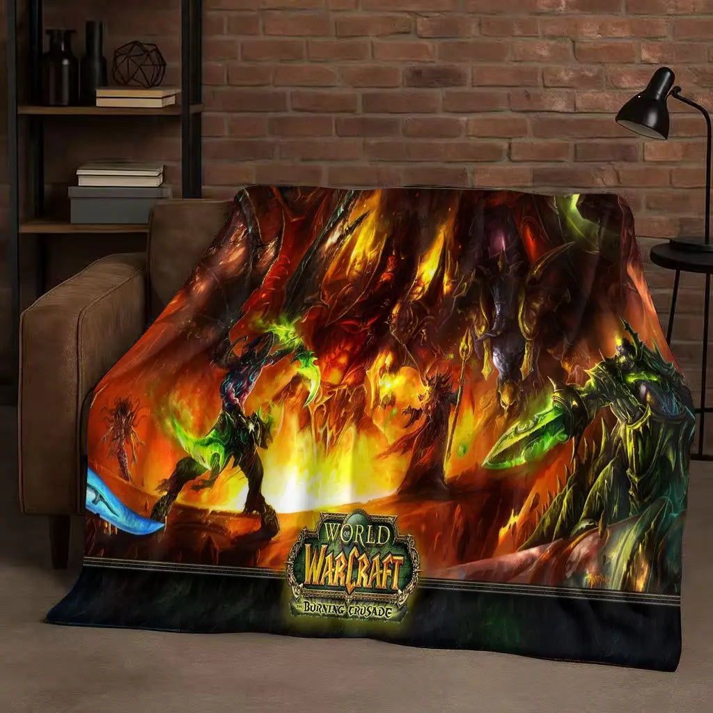 3D WOW World of Warcraft žaidimo „Demon Hunter Arthas“ animacinio stiliaus flanelinis pledas, itin minkštas pliušinis užklotas namams, miegamajam, lovai ir sofai
