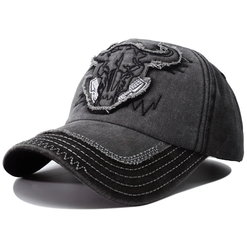 Hip Hop Vintage vypraná džínsová bejzbalová čiapka Casquette Homme s výšivkou býčej hlavy Y2k Snapback Dad Hats pre ženy a mužov