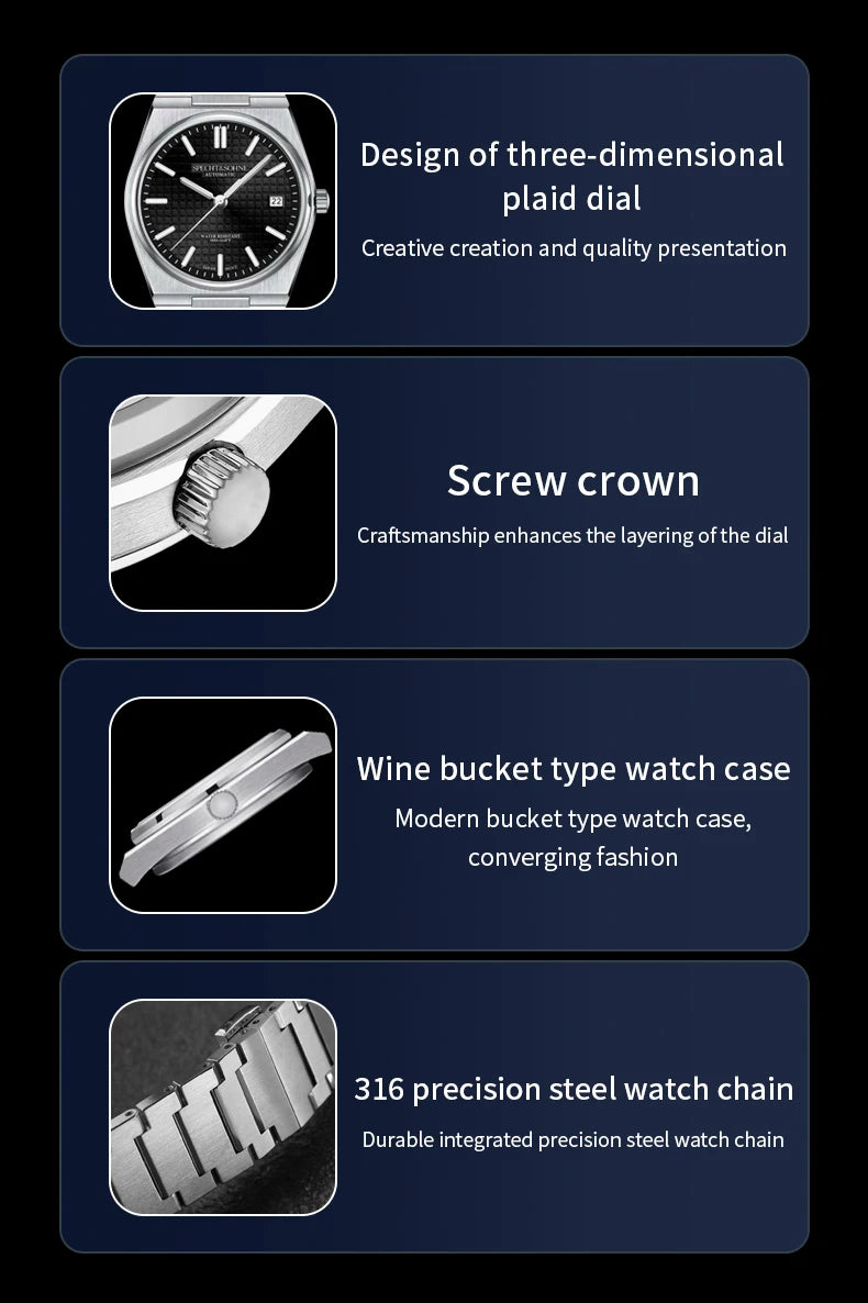SPECHT&SOHNE New 37MM Men's Watches Luxury Automatic Watch For Men Rose Gold Stainless Steel Mechanical Wristwatch Waterproof