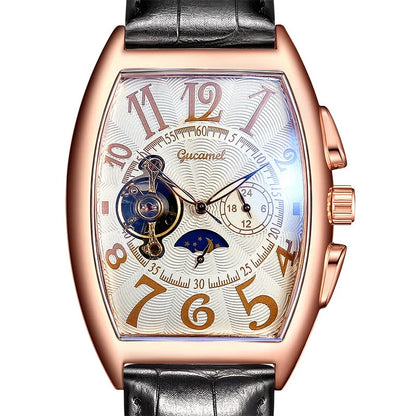 Luxury Hollow Automatic Mechanical Watch Men Tourbillon Clock Fashion Soft Leather Strap Business Watches Male Relogio Masculino