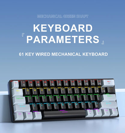 Teclado mecánico mini APAYADO K61, con cable, 61 teclas, Phantom RGB, negro/blanco, interruptor mecánico rojo/azul para gaming, portátil 60%