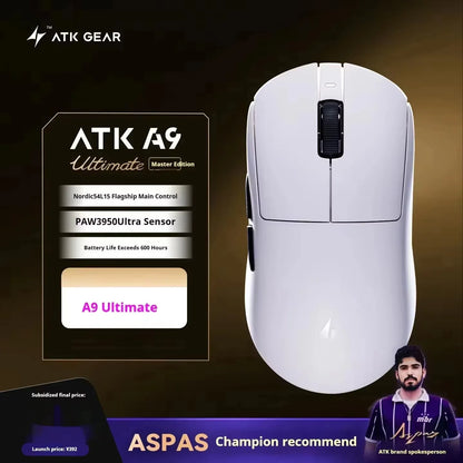 ATK A9 belaidė žaidimų pelė su NearLink technologija, ergonomiška PAW3395, trijų režimų Bluetooth, mažos delsos e. sporto pelė PC