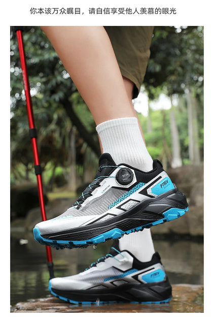 Sapatilhas de corrida para homem primavera e verão — calçado outdoor para caminhada, sapatilhas de trail resistentes ao desgaste com fecho BOA, respiráveis, estilo desportivo e casual