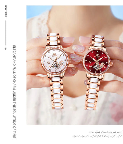 OLEVS Brand steel strip fully automatic mechanical watch for women 7001